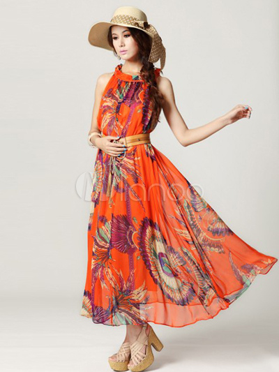 orange bohemian dress