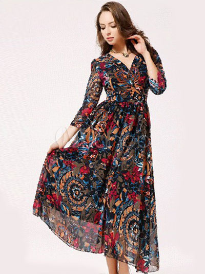 Fashion High Collar Chiffon Woman's Maxi Dress - Milanoo.com
