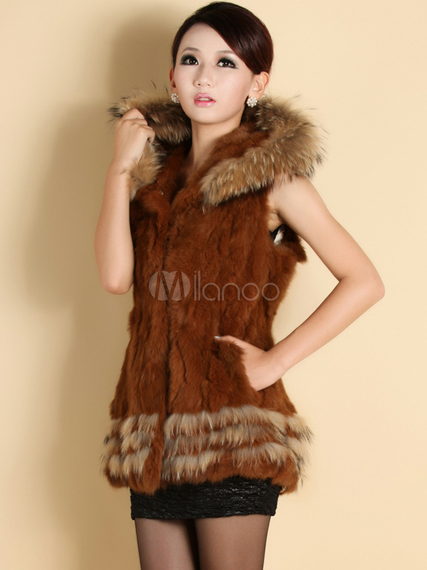 Grace Brown Sleeveless Rabbit Fur Women's Fur Vest