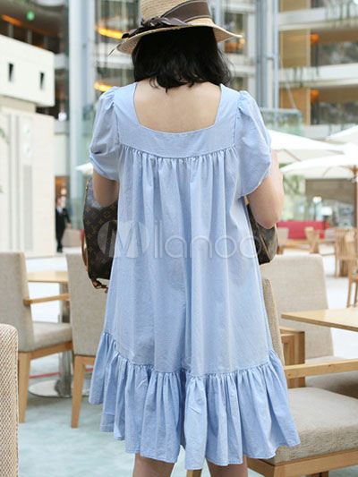midi light blue maternity dress