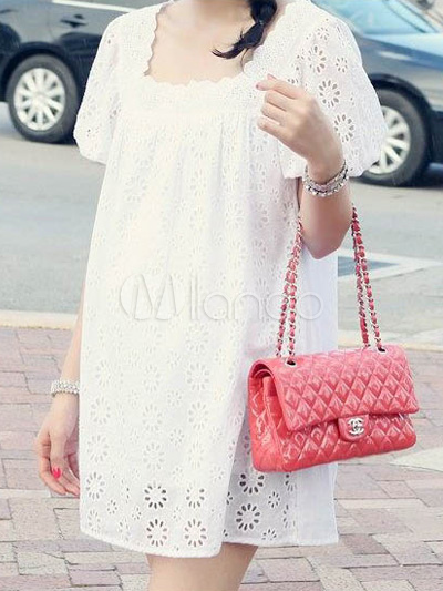 Sweet White Cotton Cut Out Maternity Dress - Milanoo.com