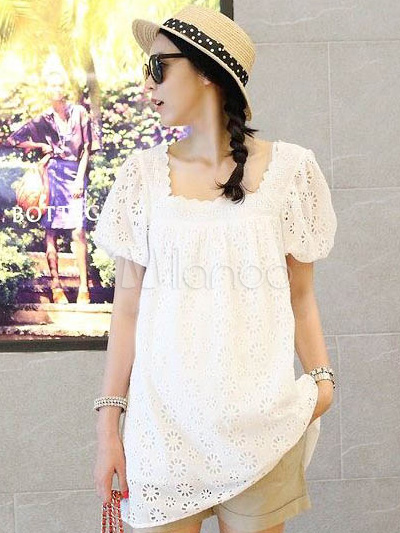 Sweet White Cotton Cut Out Maternity Dress - Milanoo.com