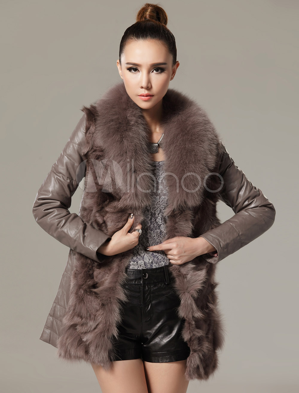 Solid Color Fur Elegant Fur Coat for Woman - Milanoo.com
