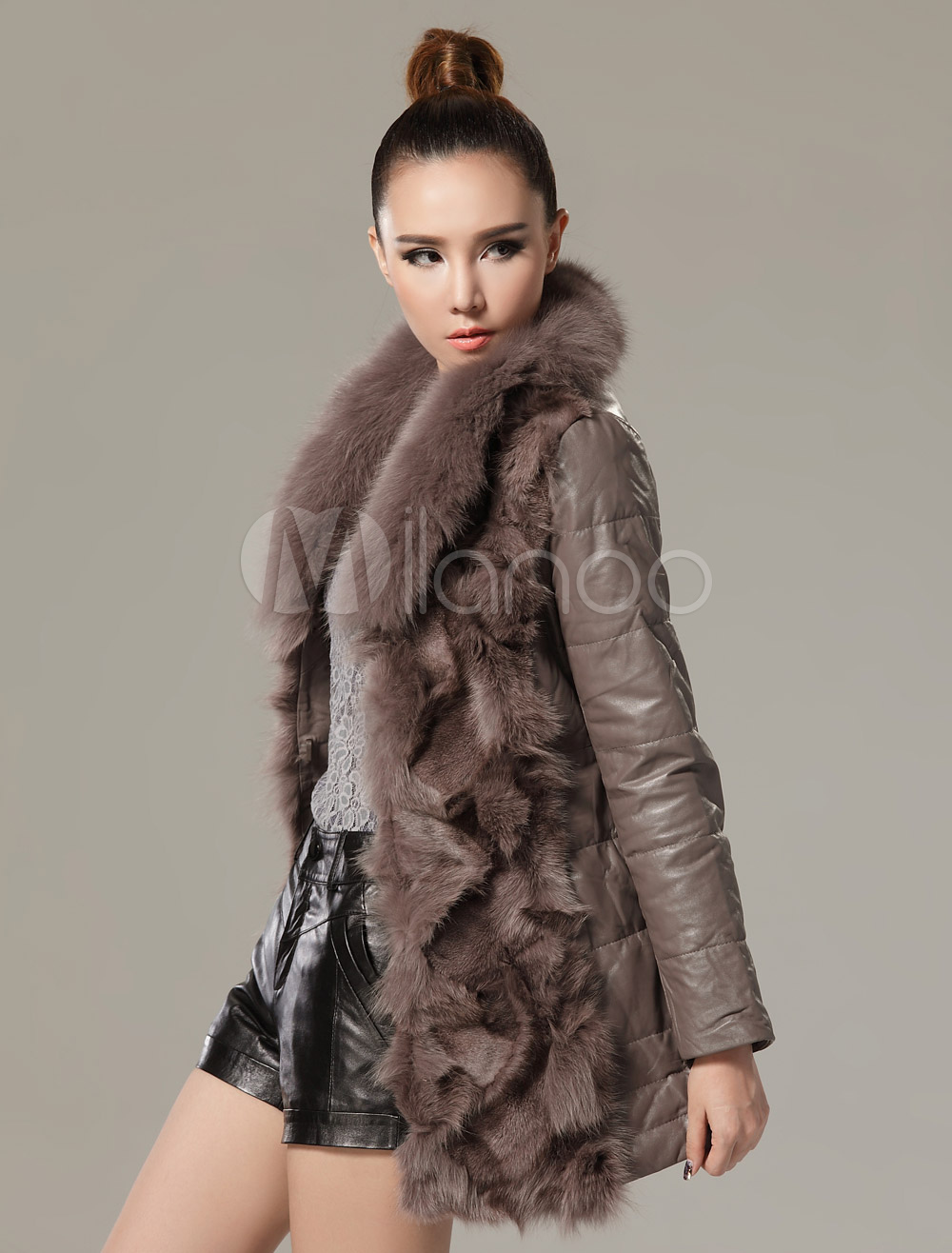 Solid Color Fur Elegant Fur Coat for Woman - Milanoo.com