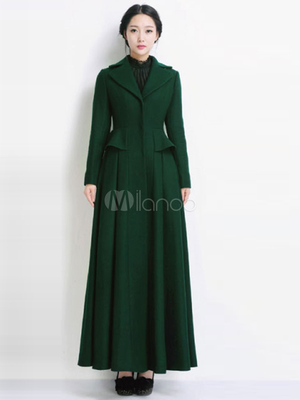 Wool Turndown Collar Peplum Long Sleeves Solid Color Charming Woman's ...