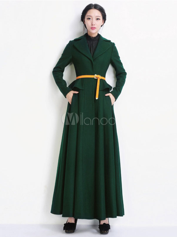 Wool Turndown Collar Peplum Long Sleeves Solid Color Charming Woman's ...