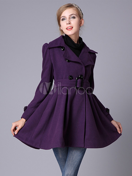 Classic Purple Flannel Women's Coat - Milanoo.com