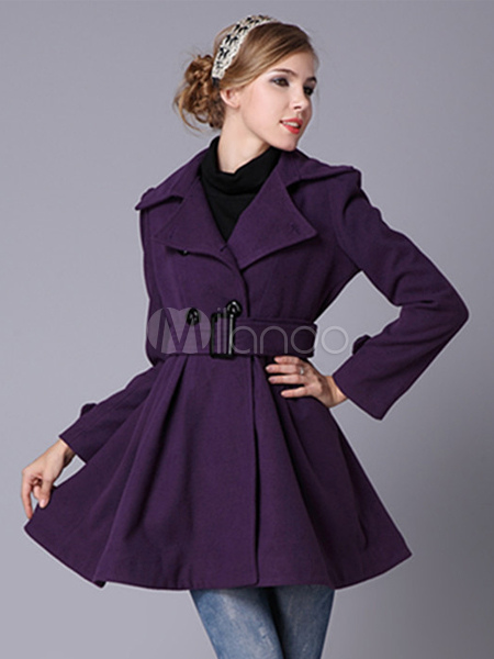 Classic Purple Flannel Women's Coat - Milanoo.com