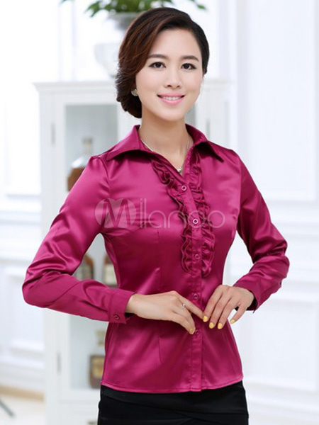 Chic Spread Neck Ruffles Polyester Blouse For Women - Milanoo.com