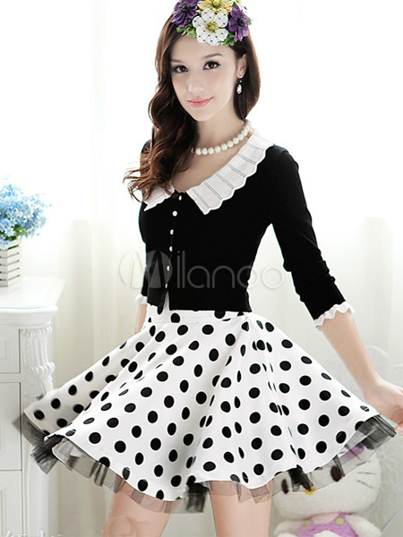 White Polka Dot Polyester Skirt - Milanoo.com