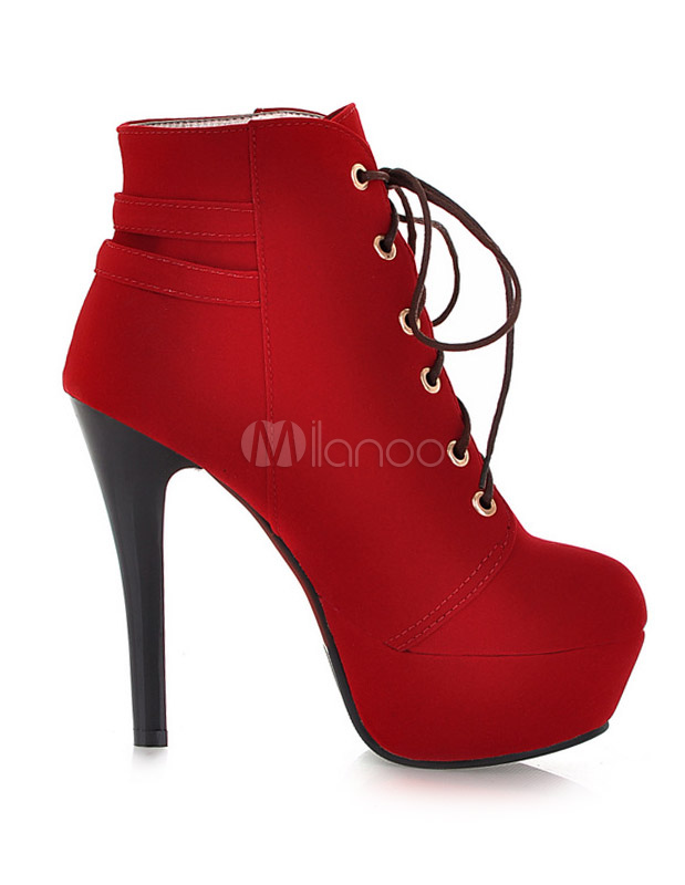 round toe stiletto high heel lace up ankle boots