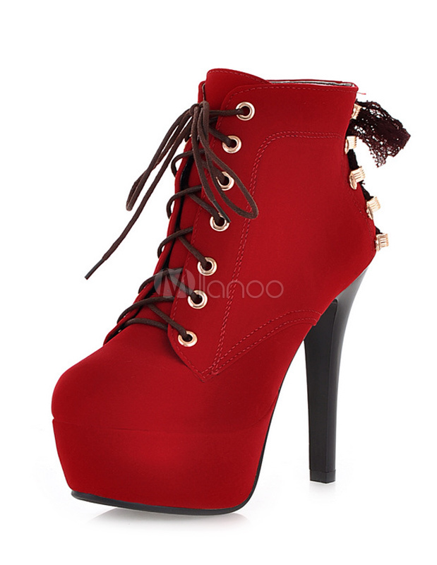 round toe stiletto high heel lace up ankle boots