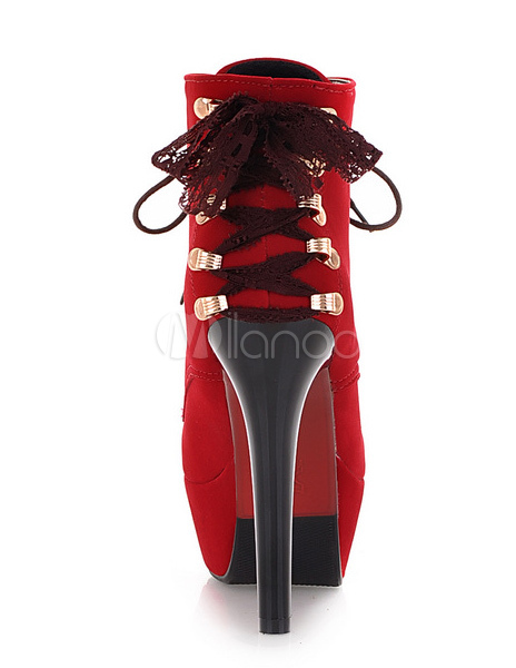 round toe stiletto high heel lace up ankle boots