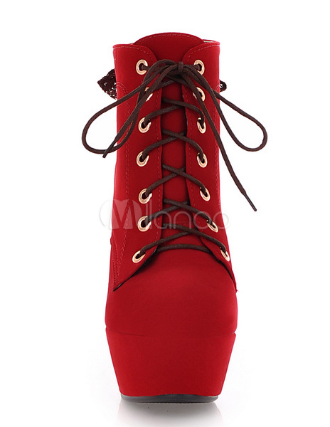 round toe stiletto high heel lace up ankle boots