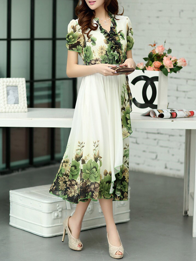Fashionable V-Neck Floral Print Maxi Dress For Woman - Milanoo.com