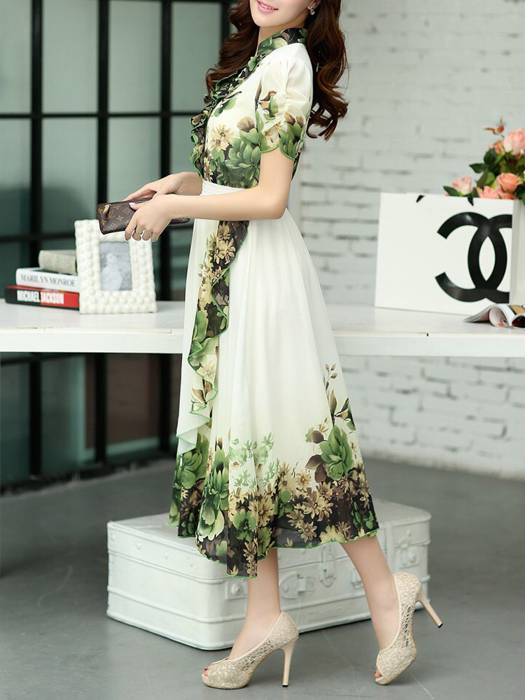 Fashionable V-Neck Floral Print Maxi Dress For Woman - Milanoo.com