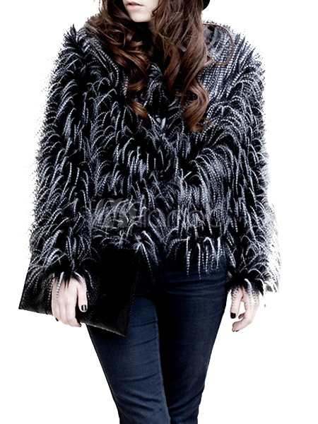 Multi Color Faux Fur Fashionable Women's Faux Fur Jacket - Milanoo.com