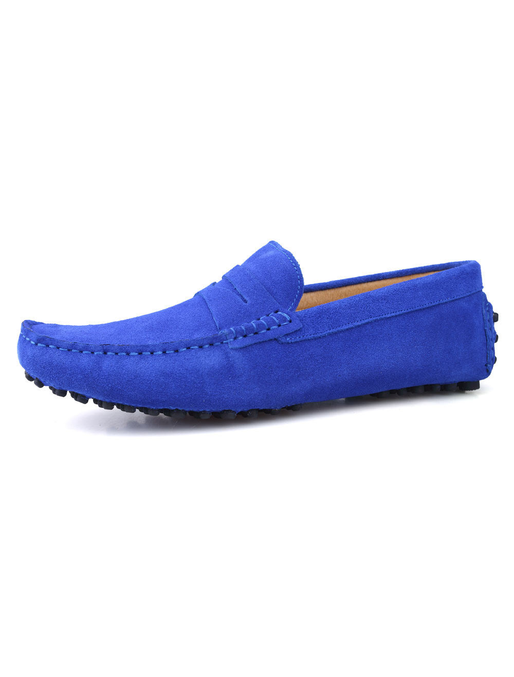 Royal Blue Cowhide Loafers Casual Shoes 