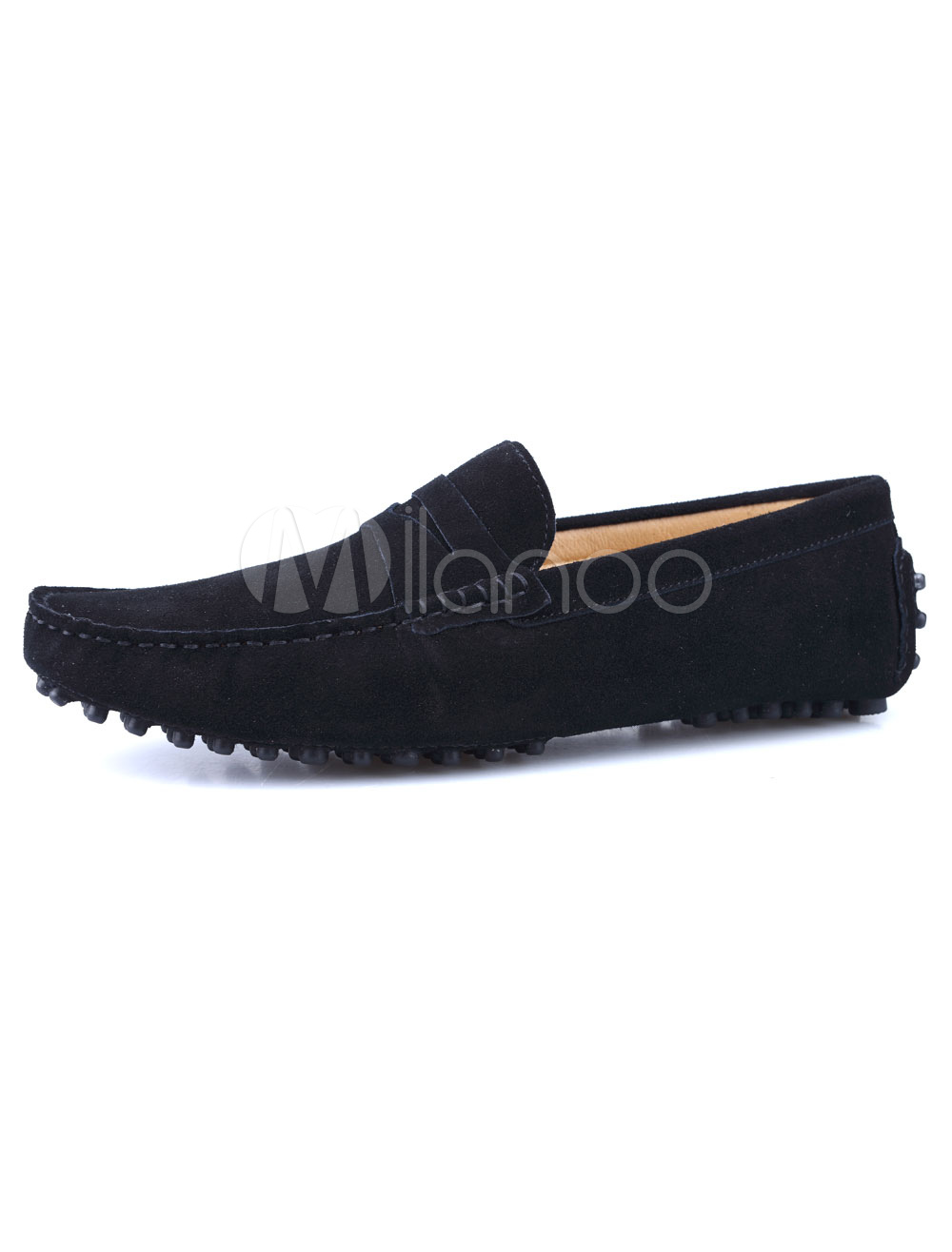 Black Cowhide Loafers Men's Slip On Round Toe Casual Shoes