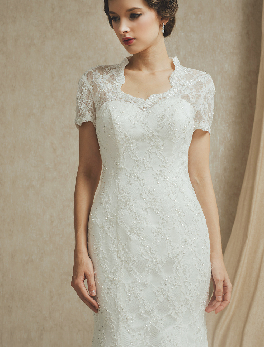 Removable Sweep Wedding Gown with Sequined Lace - Milanoo.com
