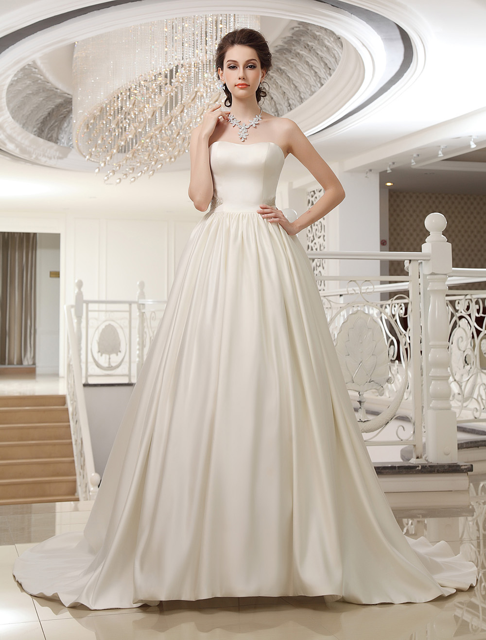 Ivory Sweetheart Neck A Line Strapless Beading Bridal Wedding Dress Milanoo 