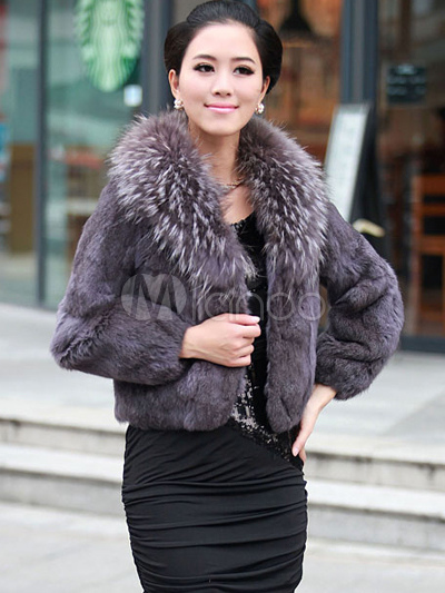 Elegant Cony Hair Racoon Hair Collar Women's Fur Jacket - Milanoo.com