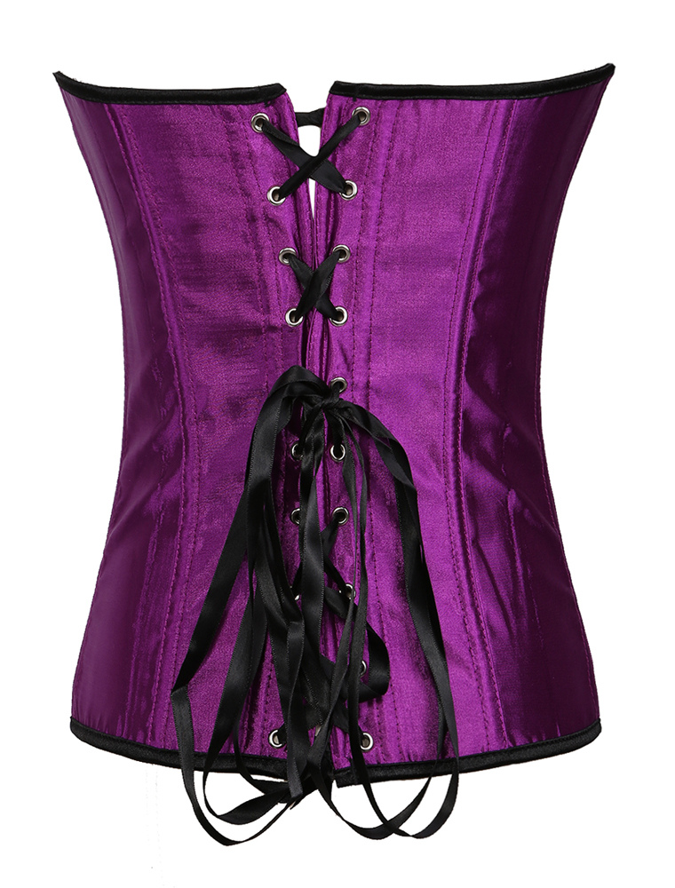 Magnétique bustier en satin mat violet colorblock avec oeillets