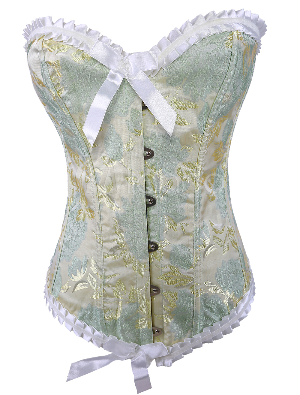 floral woven jacquard ruched bust split hem corset