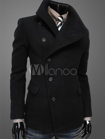 Pea Coat With Notch Collar - Milanoo.com