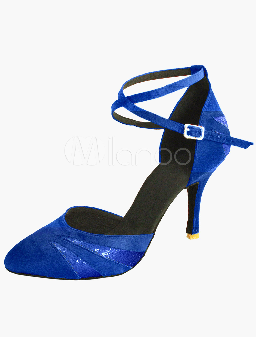 Chaussures de danse latine en satin jaune à talon aévasé et bout pointu