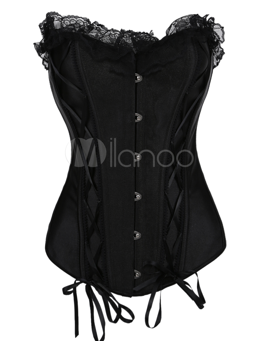 Sexy Black Satin Lace Trim Womens Corset 1804