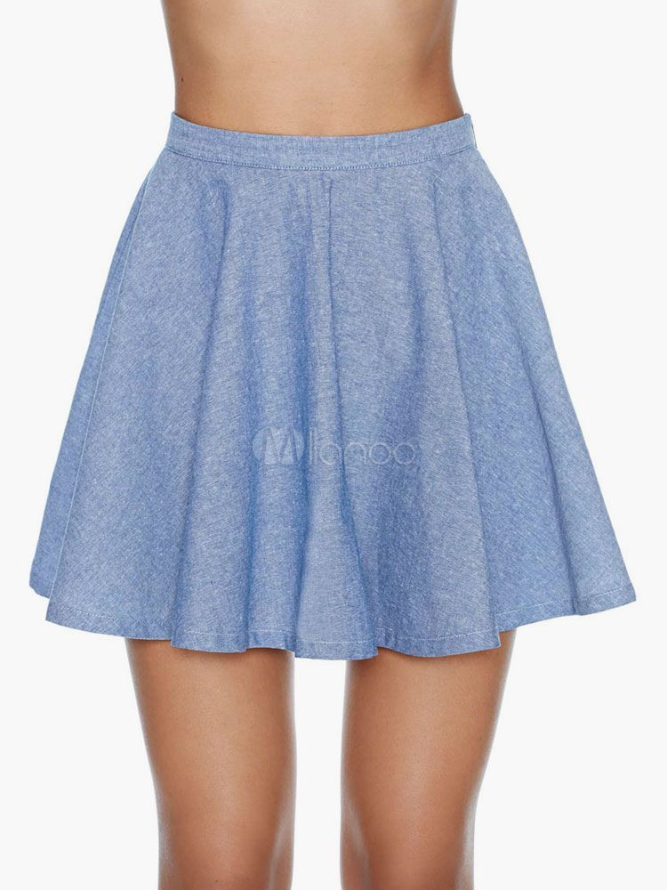 Light Blue Cotton Flared Skirt - Milanoo.com