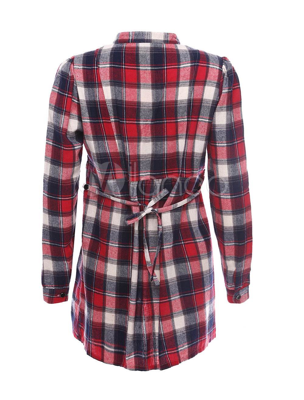 Long Sleeves Plaid Pattern Cotton Maternity Blouse