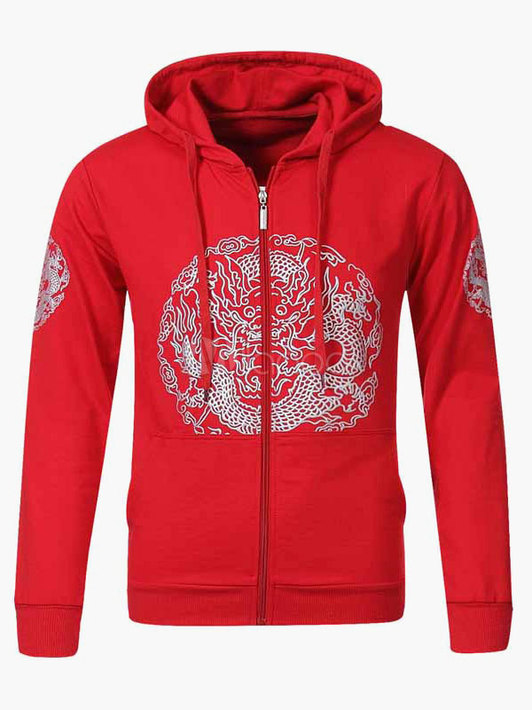Zip Slim Fit Hoodie with Vintage Print - Milanoo.com