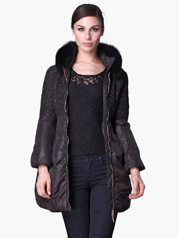 Sweet Purple Fox Fur Stand Collar Acetate Woman's Coat - Milanoo.com