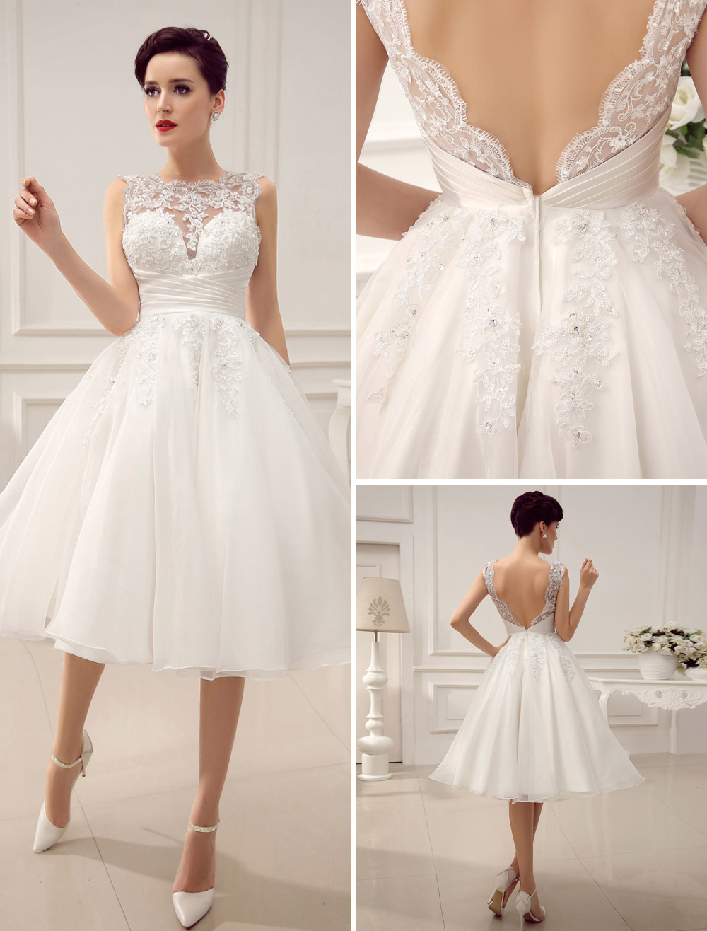 Short Wedding Dresses Vintage 1950 S Bridal Gown Backless Lace
