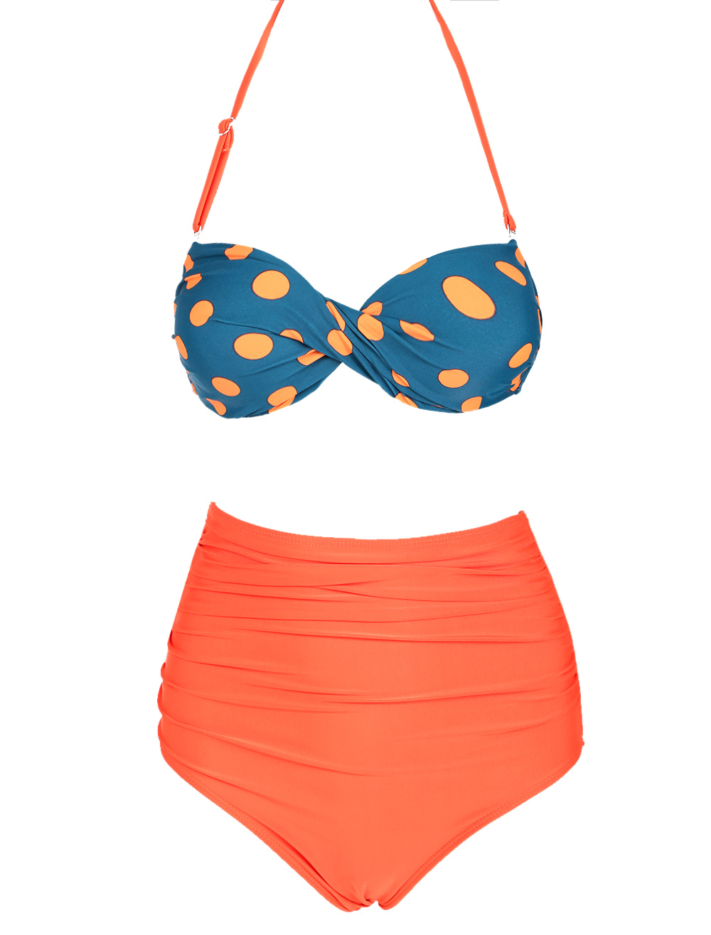 Orange Polka Dot High Waist TwoPiece Swimsuit