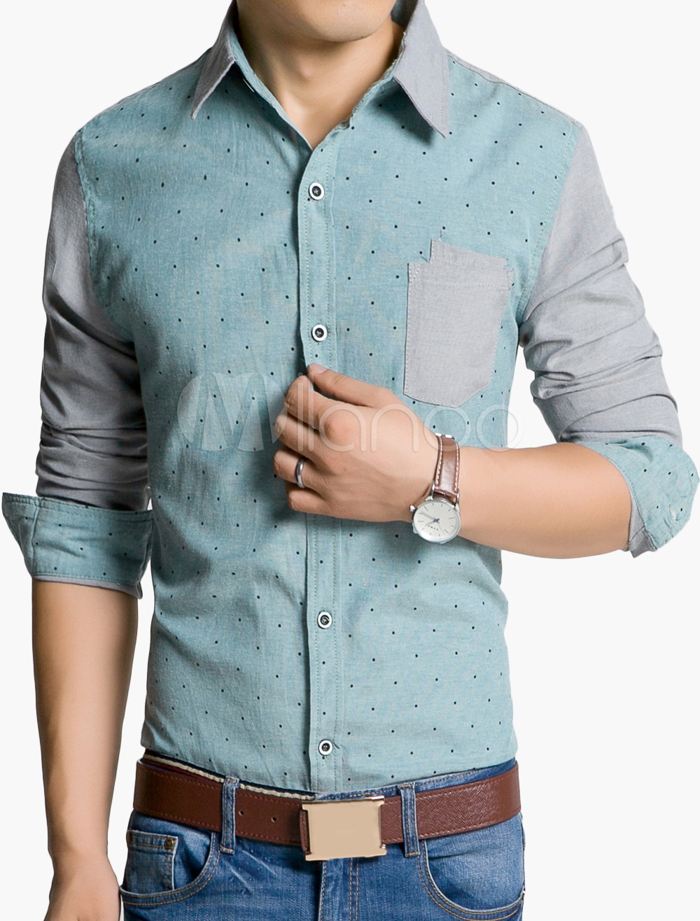 Buttonup Shirt with Contrast Sleeves and Pocket in Pattern