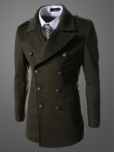 Double Breasted Pea Coat With Notch Collar - Milanoo.com