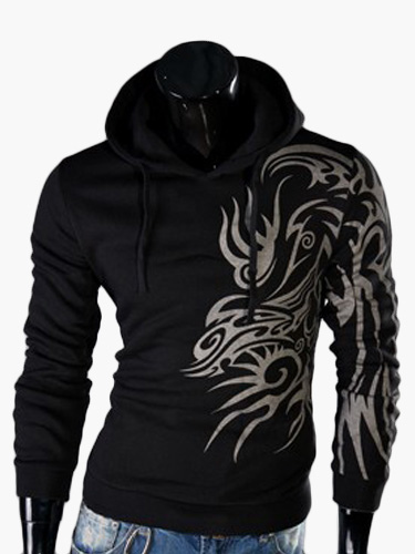 Tattoo Print Long Sleeves Hoodie - Milanoo.com