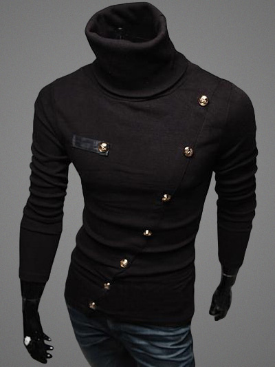 High Collar Mens T-Shirt With Asymmetrical Design - Milanoo.com