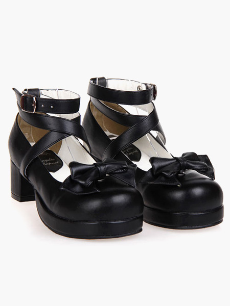 Costumes Lolita | Black Lolita Heels Square Platform Ankle Straps Chunky Heel Lolita Shoes - EP77839