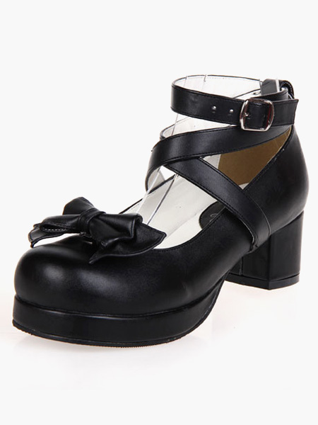 Costumes Lolita | Black Lolita Heels Square Platform Ankle Straps Chunky Heel Lolita Shoes - EP77839