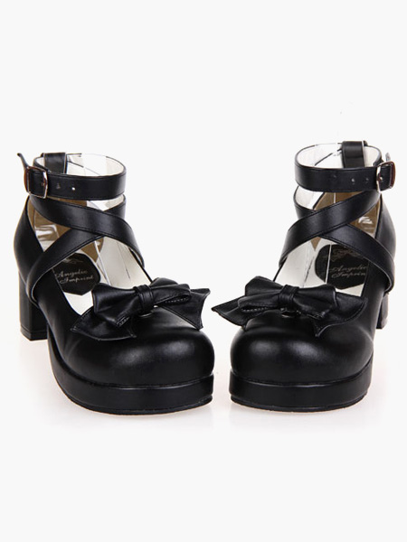 Costumes Lolita | Black Lolita Heels Square Platform Ankle Straps Chunky Heel Lolita Shoes - EP77839