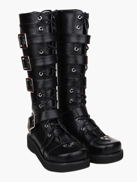 Gothic Black Lolita Boots Sraps Buckles Shoelace - Milanoo.com