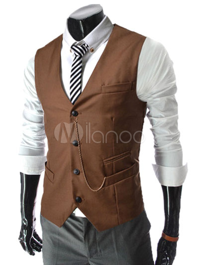 Men Cotton Waistcoat Pocket Business Casual Suit Vest 2018 - Milanoo.com