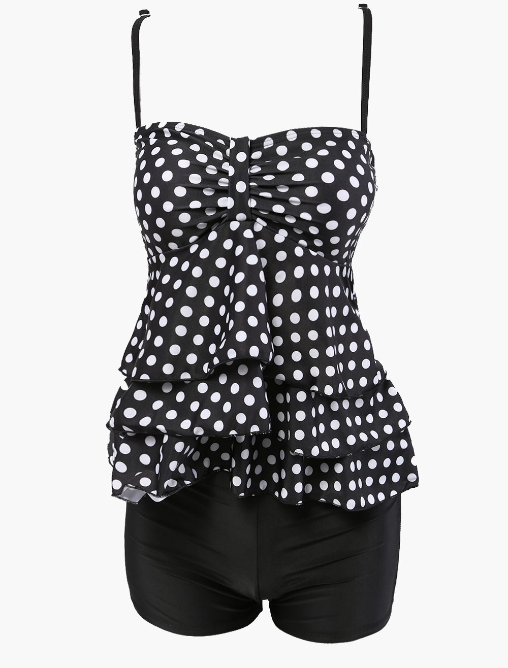 Black Strapless Polka Dot Women's Tankini Swimsuit - Milanoo.com