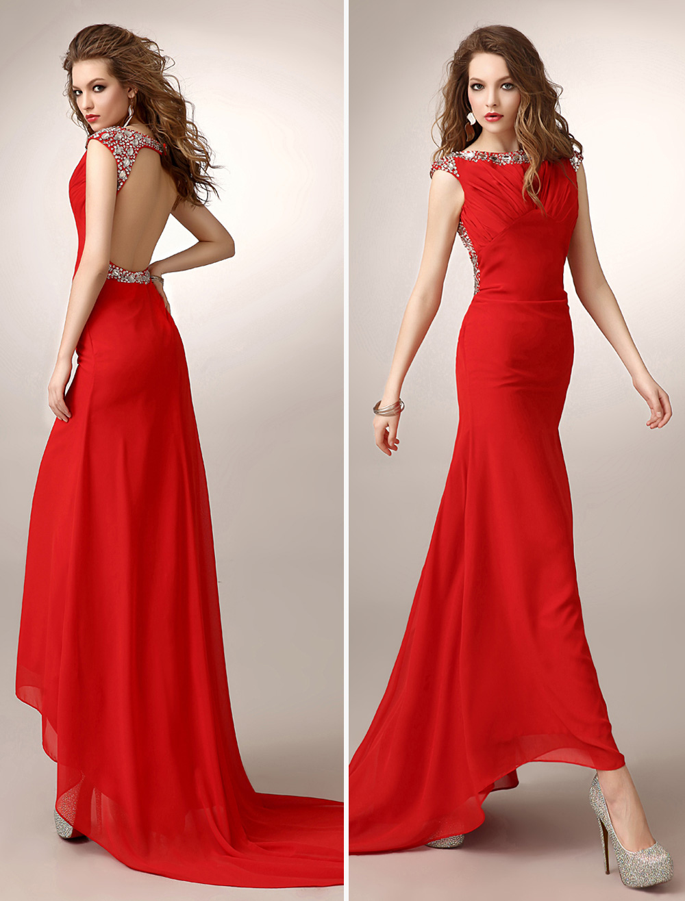 Red Prom Dresses 2018 Long Mermaid Backless Evening Dress Bateau Neck ...