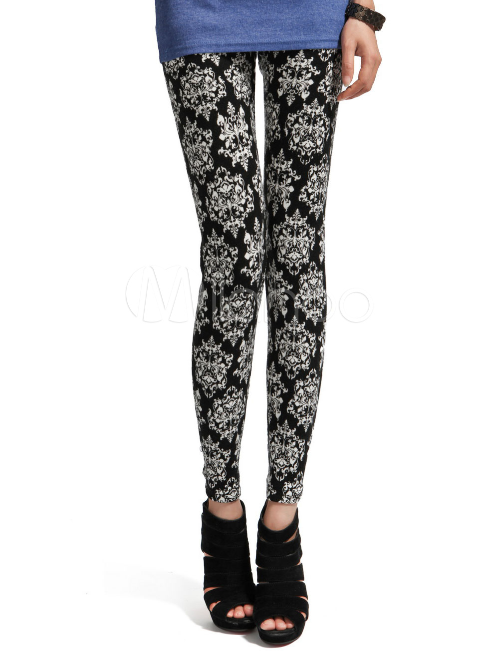 Comfy Black Printed Cotton Leggings