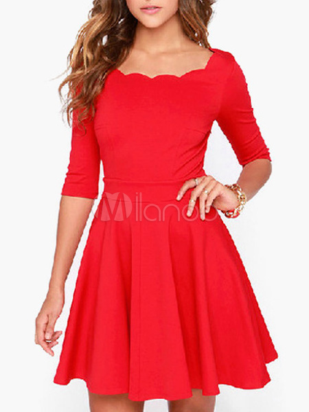Red Polyester Dress for Women